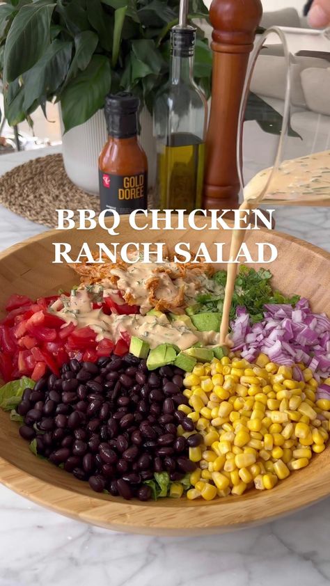 I eat this everyday 🤤 #salad | TikTok Chicken Corn Pasta Salad, Heavy Meals, Work Snacks, Can Corn, Chicken Shredded, Black Beans Corn, Bbq Salads, Can Black Beans, Chicken Ranch