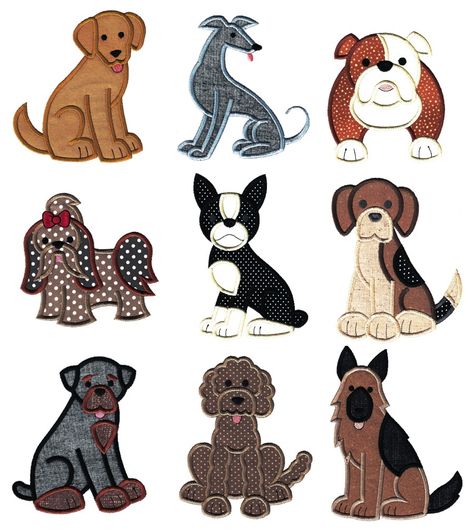 Top Dog Applique Sets | Designs By JuJu Embroidery Blog! Puppy Embroidery Designs, Dog Applique Patterns, Animal Stencils, Dog Applique, Dog Embroidery Designs, Designs By Juju, Embroidery Store, Dog Patch, Dog Quilts