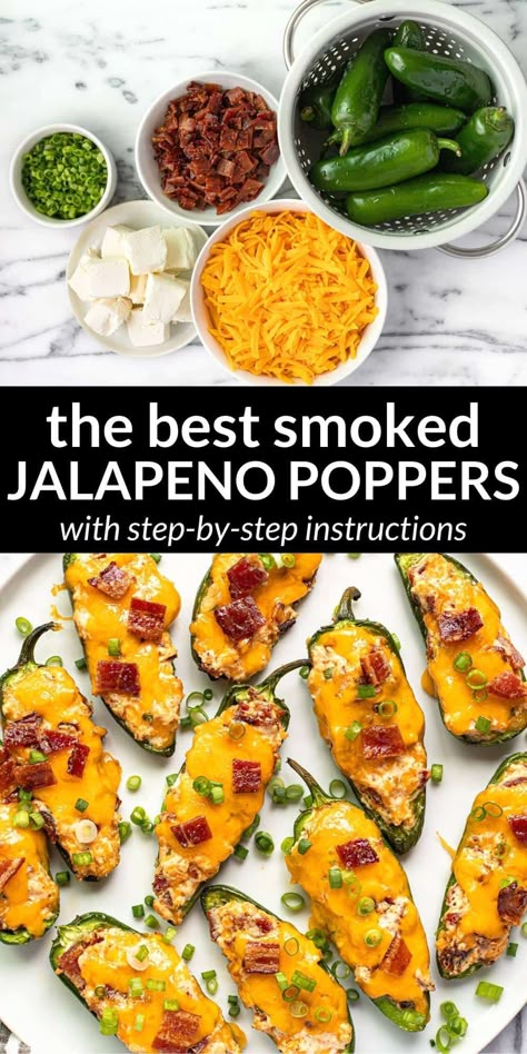 The Easiest Smoked Jalapeno Poppers Recipe Smoked Jalapeno Poppers, Fresh Jalapeno, Jalapeno Poppers Recipe, Smoked Jalapeno, Jalapeno Popper Recipes, Poppers Recipe, Smoker Recipes, Sharp Cheddar, Pellet Grill