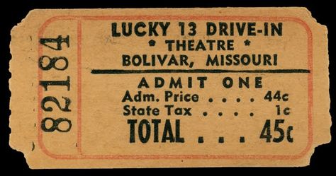 Old movie ticket Movie Theater Tickets, Old Movie Theater, Ticket Cinema, Movie Ticket Stubs, Movie Theater Aesthetic, Vintage Movie Theater, 1960s Movies, Drive In Movie Theater, Movie Reels