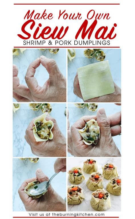 Make your own Siew Mai (Shrimp and Pork Dumpling)! This all-time favourite Dim Sum dish is healthy, tasty and easy to make! Wrap our versatile meat mix stuffing recipe with wonton skin, top with fresh shrimp roe and pop into the steamer for a quick snack! Dim Sum Recipes, Authentic Asian Recipes, Pork Dumpling, Easy Asian Recipes, Fusion Food, Exotic Food, Minced Meat, Stuffing Recipes, Chinese Dishes