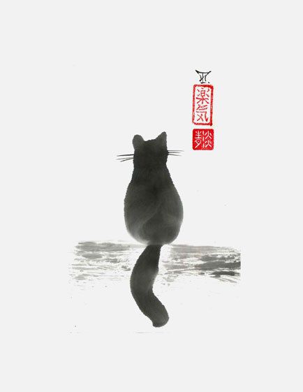 Japanese Painting Black And White, Simple Japanese Painting Ideas, Sumi E Animals, Japanese Black And White Art, Japanese Sumi-e, Etegami Japanese Art, Japanese Art Simple, Japanese Art Black And White, Watercolor Japanese Art