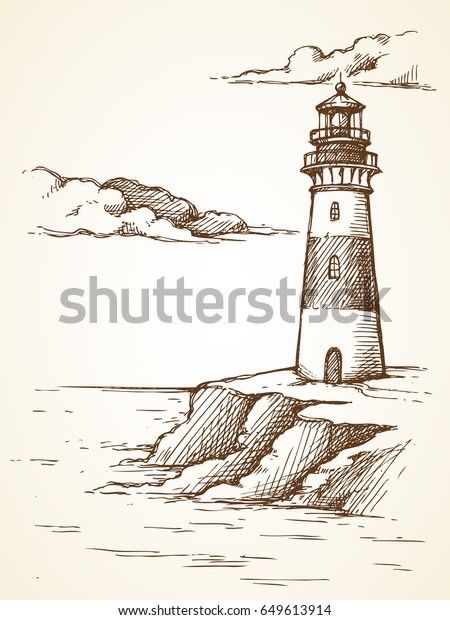 Lighthouse Sketch, Sketch Landscape, Lighthouse Drawing, Painting On Canvas For Beginners, Landscape Pencil Drawings, Sea Drawing, Pirate Tattoo, Beginners Painting, Landscape Sea