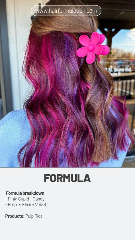 🧪 Formula breakdown: Pink: Cupid + Candy Purple: Elixir + Velvet Image description: The photo of the back of a woman's head with a half up half down hairstyle with a pink flower clip. Her hair is colored pink and purple. #PinkAndPurpleHair #HalfUpHalfDownStyle #HairColorTransformation #ElixirVelvet #FloralHairClip #HairInspiration #ColorfulHairGoals #HairArt #HairColor #HairSalon #BehindTheChair #New #NewHair #PinkHair Pink Flower Clip, Half Up Half Down Hairstyle, Down Hairstyle, Floral Hair Clip, Halo Hair, Image Description, Half Up Half Down Hair, Flower Clip, Fall Nails