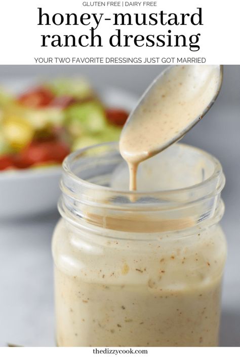 Honey-Mustard Ranch Dressing Recipe - The Dizzy Cook Coleslaw Dressing Recipe, Potato Salads, Homemade Honey Mustard, Holiday Salads, Dijon Vinaigrette, Vegan Dressing, Honey Sesame, Ranch Dressing Recipe, Sesame Dressing