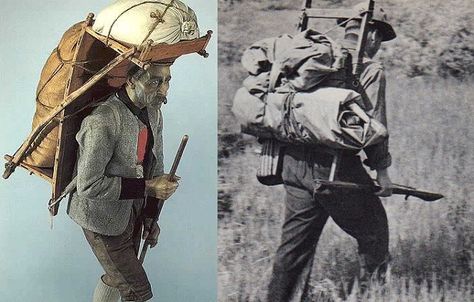 External Frame Backpacks – Applying the Old Ways to the New Journeys (Part 1) - Carryology - Exploring better ways to carry Cluttered Outfit, Medieval Backpack, Old Explorer, Old Backpack, External Frame Backpack, Medieval Japanese, Japanese Backpack, Frame Backpack, Bear Island