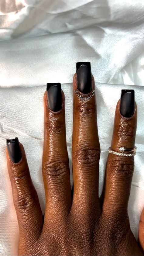 Matte With Glossy Nails, Matte And Glossy Nails, Black Frenchies, Glossy Nails, Dope Nail Designs, Dream Nails, Dope Nails, Nail Design, Nail Ideas