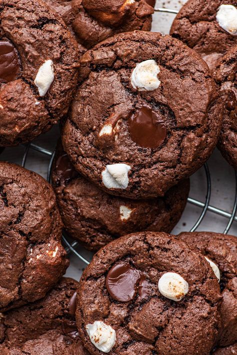 Chocolate Cookies With Peppermint, Christmas Cookie Gifts, Cookies With Marshmallows, Cookies With Peppermint, Chocolate Marshmallow Cookies, Chocolate Brownie Cookies, Christmas Cookies Gift, Marshmallow Cookies, Chocolate Marshmallow