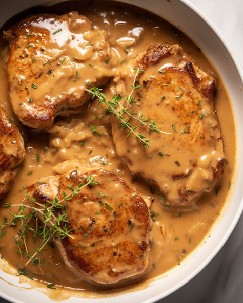 Pork Chops Tender, Bone In Baked Pork Chops, Smothered Pork Steaks In Oven, Bone In Center Cut Pork Chops, Pork Chop Bone In Recipes, Smothered Pork Chop Recipes, Southern Smothered Pork Chops, Crockpot Smothered Pork Chops, Pioneer Woman Pork Chops