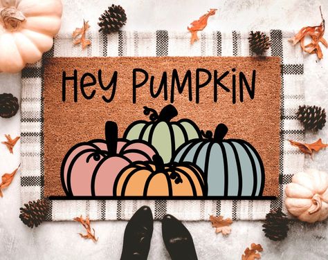 This festive pumpkin door mat will mark the entrance to your home this autumn, and it's perfect for Halloween!  The vibrant orange pumpkin design is unique and durable, infusing your doorstep with seasonal flavor. Its durable construction makes it a functional decor piece that's great for any home, in any season. These seasonal doormats make great gifts for housewarming, closing gifts or just a great gift in general! Also suitable outdoor fall decor for thanksgiving and halloween!   Our welcome Front Porch Decor Fall, Fall Welcome Mat, Front Porch Mat, Pumpkin Doormat, Porch Decor Fall, Halloween Mats, Decor For Thanksgiving, Outdoor Fall Decor, Outdoor Thanksgiving