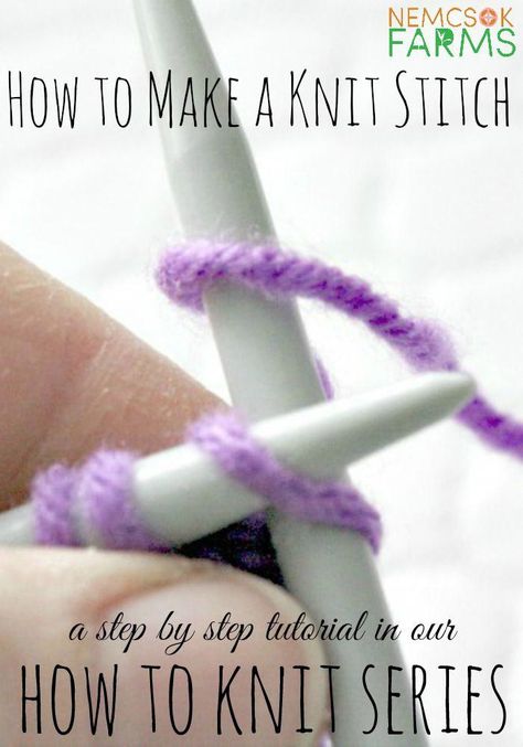 How to Make a Knit Stitch. Part 2 of a step by step tutorial on the basic stitches of knitting. #howtoknit Bamboo Knitting Needles, Knitting Stitches Tutorial, Knitting Basics, Basic Stitches, Knit Basket, Vogue Knitting, Knitting Instructions, I Cord, Purl Stitch