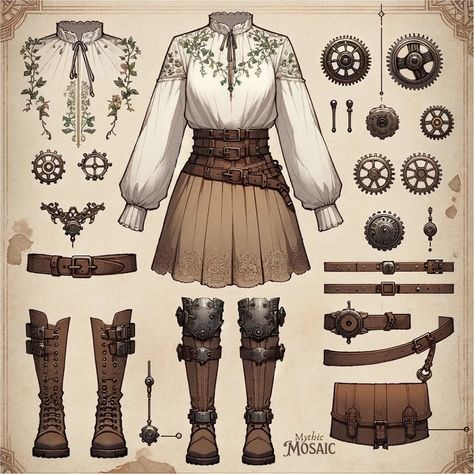 🤎⚙️🤎 Fantasy Clothing Aesthetic, Adventure Clothes Fantasy, Fantasy Adventurer Outfit, Fantasy Traveler Outfit, Fantasy Inspired Outfits, Fantasy Outfit Ideas, Fantasy Outfits Design, Fantasy Clothing Design, Fantasy Outfits Art