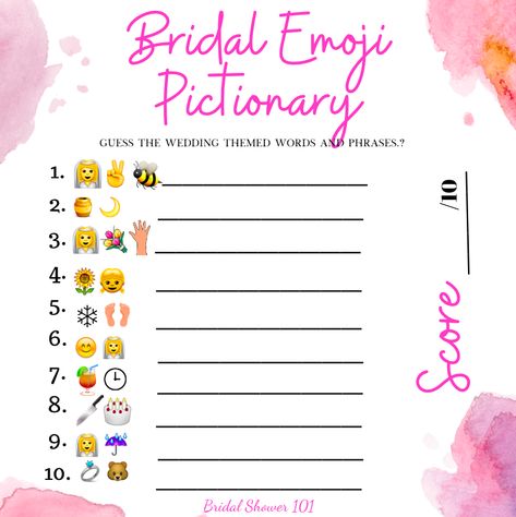 Bridal Emoji Pictionary Game Guide | Bridal Shower 101 Bridal Emoji Pictionary, Emoji Games, Bridal Games, Modern Bridal Shower, Game Guide, Bridal Shower Brunch, Simple Game, Free Wedding, Diy Wedding Decorations