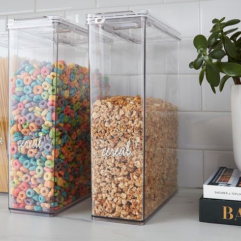 Shop for The Home Edit Cereal Canister by Container Store at ShopStyle. Now for $22.99. Narrow Pantry, Clutter Free Kitchen, Pantry Bin, Cereal Storage, Cereal Containers, Home Edit, Pantry Organizers, Pantry Shelving, Pantry Essentials