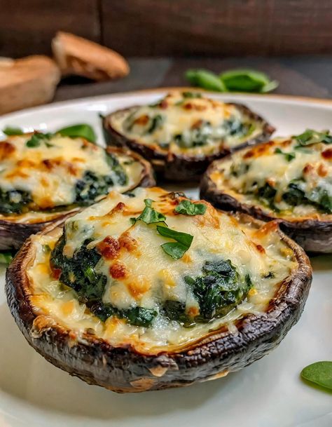 Spinach and Cheese Stuffed Portobello Mushroom Spinach Portabella Mushroom Recipes, How To Cook Portobello Mushrooms, Steak Stuffed Portabella Mushrooms, Spinach Stuffed Mushrooms Portobello, Stuffed Portabella Mushrooms Recipes, Spinach And Cheese Stuffed Portobello, Spinach And Cheese Stuffed Mushrooms, Portabella Mushroom Breakfast Recipes, Low Calorie Portabella Mushroom Recipes