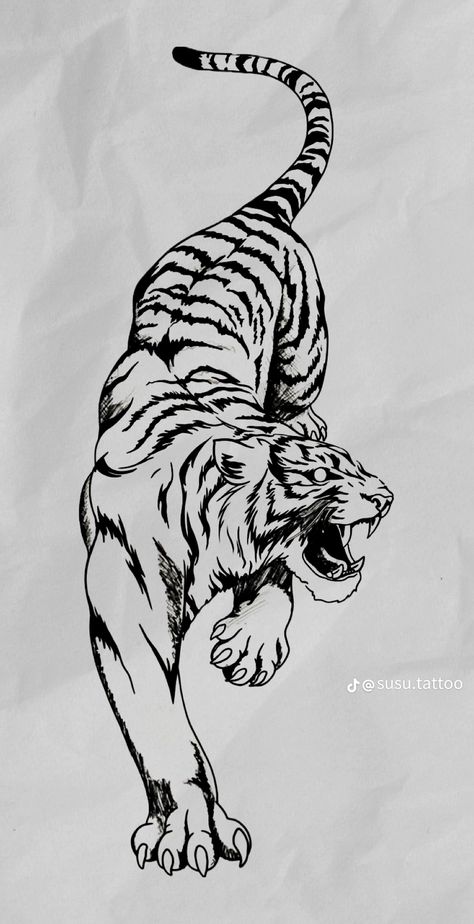 Tattoo On White Background, Animal Shin Tattoo, Back Tiger Tattoo For Women, Asian Style Tattoos Women, Sketch Work Tattoo Style, Full Lion Tattoo, Tiger Tattoos Men, Two Tigers Tattoo, Tiger Lotus Tattoo