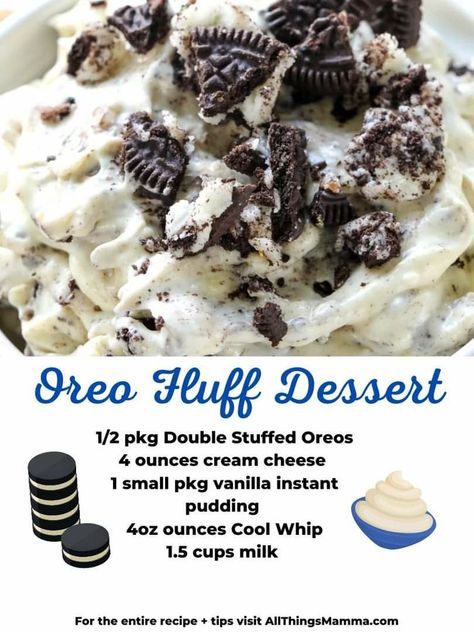 Easy Oreo Fluff, Oreo Fluff Dessert, Bbq Foods, Dessert Dip Recipes, Oreo Fluff, Oreo Dessert Recipes, Fluff Recipe, Fluff Desserts, Oreo Recipes