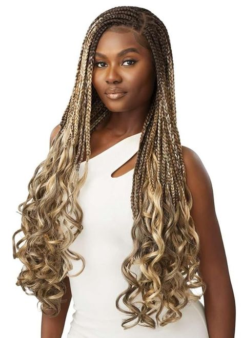 Amazon.com : Outre - 13X4 Lace Frontal Wig - French Curl Box Braids 32" (DR BURGUNDY) : Beauty & Personal Care French Curl Box Braids, Curl Box Braids, Outre Wigs, Curled Box Braids, French Curl, Lace Braid, Box Braid, Box Braids Styling, Human Braiding Hair