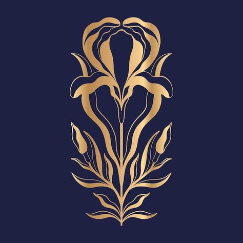 Vector floral iris in art nouveau 1920-1... | Premium Vector #Freepik #vector #luxury-elements #vintage-gold #gold-ornament #elegant-elements Art Nouveau Iris Tattoo, Art Deco Iris, Iris Art Nouveau, Art Nouveau Elements, Iris Wallpaper, Iris Pattern, Iris Tattoo, Iris Art, Gold Ornament