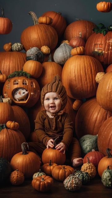 Fall Baby Photos, Pumpkin Cottage, Pumpkin Patch Photoshoot, Fairy Food, Cutest Pumpkin In The Patch, Baby Teddy, Creative Pumpkins, Halloween Photoshoot, Fall Mini