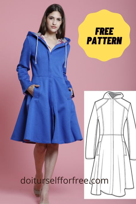 Winter Coat Pattern Sewing, Coat Dress Pattern, Womens Jacket Patterns Sewing, Sewing Coats Women, Rain Jacket Sewing Pattern, Princess Coat Pattern, Free Jacket Pattern, Coat Patterns Free, Jacket Patterns For Women Sewing