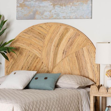 I love how interesting and artistic this is without being obnoxious! For the bedroom refresh! bali & pari Seana Natural Rattan Standalone Headboard for bed, King, Honey Furniture #bedroomdecor #homedecor #naturalwood #neutralwood #neutraldecor #boho #bohohome #bohemian #whimsicalhome #decorrefresh #decorinspo #decorationinspo #homeinspiration #bedinspiration #bedroom inspiration #ideasforbedroom #bedroomideas #decorideas #homedecorideas Standalone Headboard, Brown Headboard, Boho Headboard, Wicker Headboard, Rattan Headboard, Headboard With Lights, Queen Size Headboard, Boho Bedding, Queen Headboard