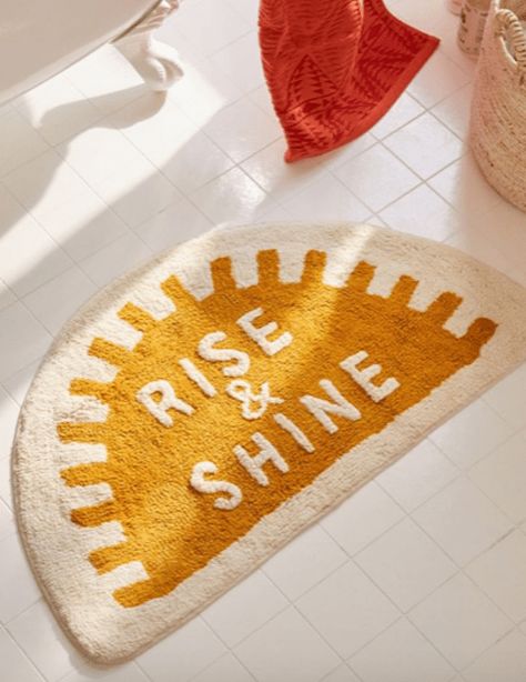 Rise and Shine bath mat - 40 Cute Bath Mats That'll Freshen Up Your Bathroom and Make You Smile • Chandeliers and Champagne Bath Mat Diy, Luxury Bath Rugs, Tufting Diy, Bathroom Runner, Cute Bath Mats, Washable Bathroom Rugs, Funky Rugs, Bathroom Bath Mats, Bathroom Rugs Bath Mats