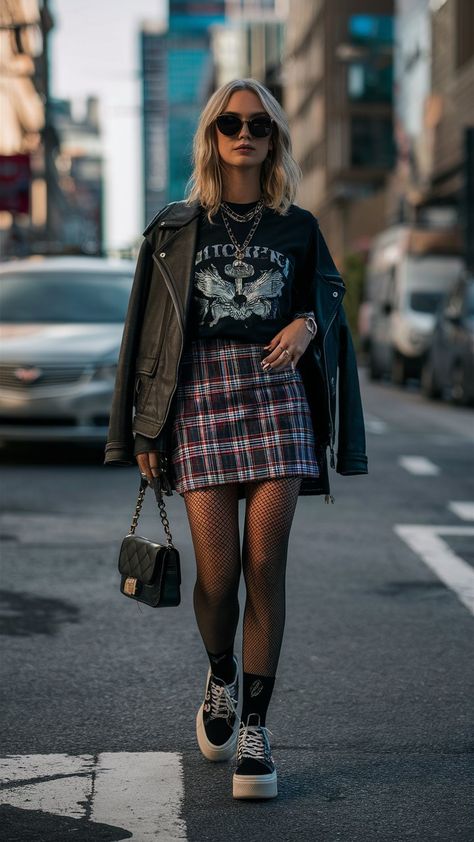 10 Cute Edgy Outfits Inspiration You Will Love! – fashionbylina.com Street Concert Outfit, Streetwear Fashion Edgy, Rock Chic Style Outfits, Alt Women Outfits, Cool Punk Outfits, Preppy Punk Outfits, Grunge Christmas Outfit, Edgy Christmas Outfit, Outfits For A Concert At Night