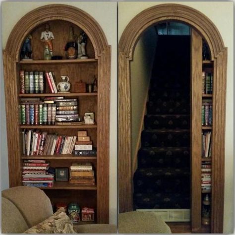 Not only is this a bookcase door, it's a sliding one. Secret Bookcase Door, Dold Dörr, Hidden Room, Secret Doors, Hidden Doors, Hidden Rooms, Secret Door, Hidden Door, Secret Rooms