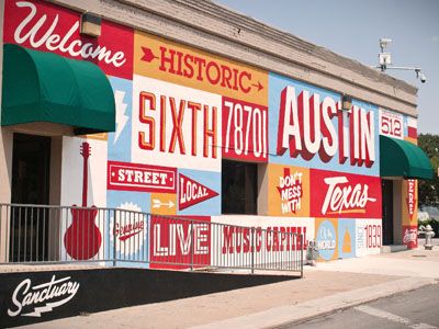 6th St Wall Graphics Restaurant, Exterior Signage, Street Mural, Environmental Graphic Design, Wayfinding Signage, Mural Design, Environmental Design, Environmental Graphics, Typography Inspiration