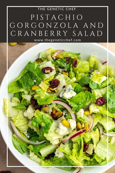 Chicken Gorgonzola Salad, Simple Green Salad Recipes, Lettuce Salads For Parties, Cramberry Salad, Romaine Salad Recipes, Winter Green Salad, Pistachio Vinaigrette, Salad With Pistachios, Healthy Green Salads