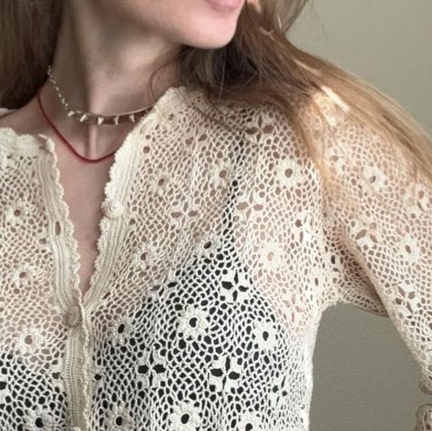 Elsa 🍋 on Instagram: "It happened! I found another rare piece! I know that a lot of crocheters wanted to find or figure out the pattern to this top. I’m so excited to find the original piece 😌 #knitting #crochetersofinstagram #crochet #beading #crochetinspiration #crochetdesigner #fashion #handmade #embroidery #vintage #rarefinds" Crochet Beading, Embroidery Vintage, Handmade Embroidery, So Excited, The Original, Beading, I Know, Embroidery, Beads