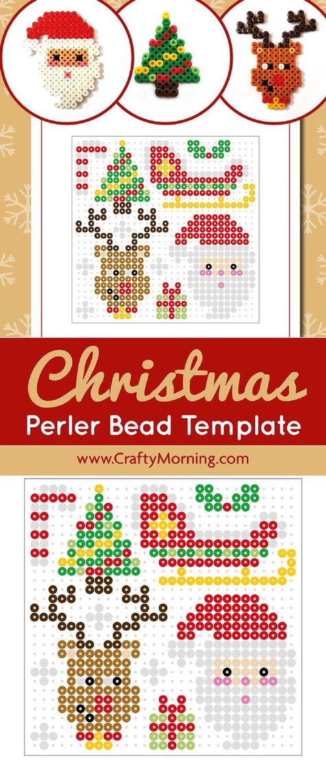 Christmas Perler Bead Patterns, Christmas Perler Beads, Easy Perler Bead Patterns, Fuse Bead Patterns, Perler Bead Templates, Diy Perler Bead Crafts, Loom Bracelet Patterns, Diy Perler Beads, Beaded Christmas Ornaments