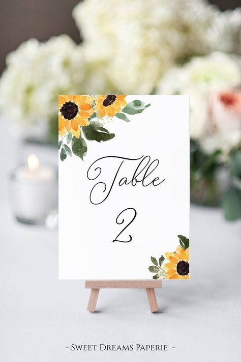 Sunflower Wedding Table, Sunflower Wedding Decorations, Rustic Sunflower Wedding, Watercolor Sunflowers, Sunflower Centerpieces, Wedding Table Numbers Printable, Numbers Printable, Sunflower Themed Wedding, Printable Table Numbers