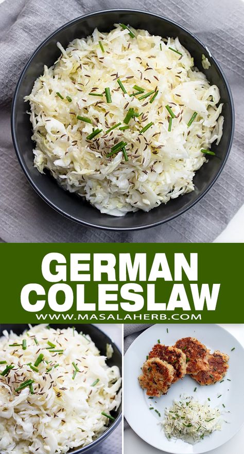 German Slaw Recipe, German Coleslaw Recipe, German Coleslaw, Tangy Coleslaw Recipe, Traditional Coleslaw Recipe, Side Dish Salad, Kohlrabi Slaw, German Salads, Healthy Coleslaw Recipes