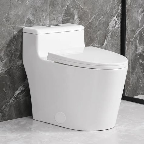 SouNor Sounor Low Profile Dual Flush One Piece Toilet with Standard Seat Height - Wayfair Canada Water Usage, One Piece Toilets, Modern Bathroom, Small Bathroom, Low Profile, Bathrooms Remodel, Sleek Design, Cookware, One Piece