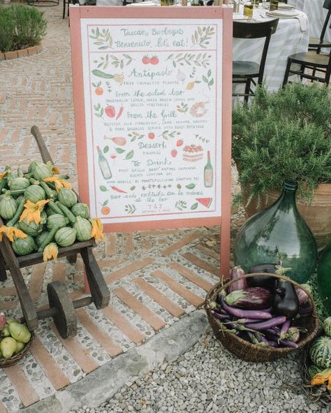 Romantic rehearsal dinner in Montepulciano. Wedding planning by the amazing @avenuecipresso and stunning photos by the very talented @giusmarano. As featured in @vogueitalia #weddingstationery #italianwedding #montepulciano #customweddinginvitations #customweddingmenu #romanticwedding #weddinginspiration #weddingideas #weddingmenu Italian Farmers Market, Romantic Rehearsal Dinner, Roast Potatoes, Montepulciano, Pork Sausage, Grilled Pork, Mixed Greens, Grilled Vegetables, Italian Wedding