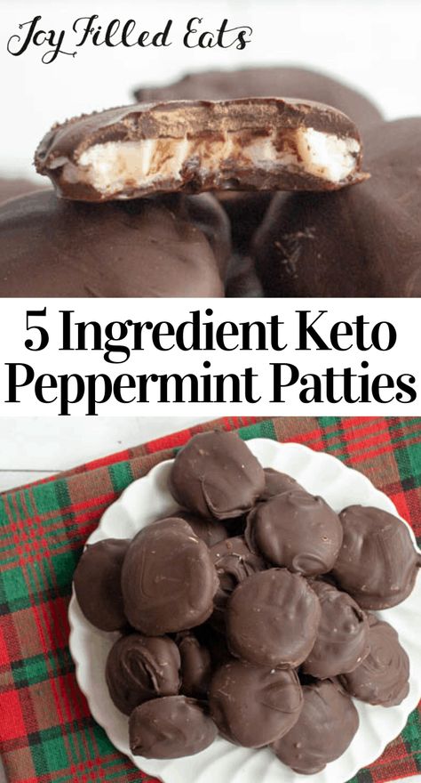 Homemade Peppermint Patties Recipe - Keto, Low Carb, Sugar-Free, Gluten-Free, Grain-Free, THM S - This Homemade Peppermint Patties Recipe puts Yorks to shame. With a creamy minty filling and a rich chocolate coating, you won't miss that packaged treat. This is the perfect holiday treat! #lowcarb #lowcarbrecipes #lowcarbdiet #keto #ketorecipes #ketodiet #thm #trimhealthymama #glutenfree #grainfree #glutenfreerecipes #recipes #desserts #dessertrecipes #ketodessert #lowcarbdessert #sugarfree Peppermint Patties Recipe, Peppermint Patty Recipe, Homemade Peppermint Patties, Low Carb Candy, Keto Candy, Keto Christmas, Keto Treats, Sugar Free Candy, Joy Filled Eats