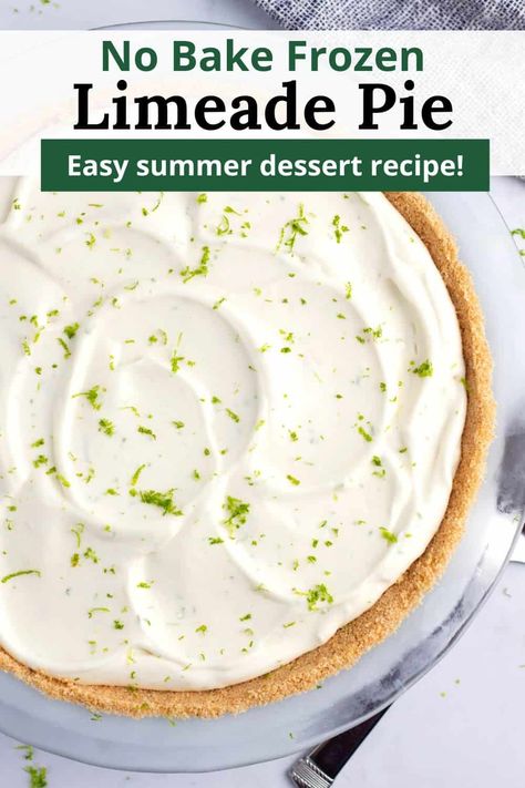 Limeade Pie, Frozen Key Lime Pie, Easy Summer Dessert Recipes, Frozen Limeade, Lime Tart, Lime Pie Recipe, Icebox Pie, Bites Recipes, Milk Dessert