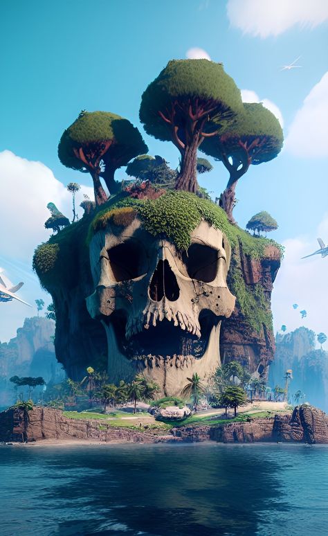 Skull Island created with ai  #aiart #aiartist #ai #viral #viralart  #conceptart #characterdesign #midjourney #wombodream #nct #dalle2 #art #skull #skullisland #death #island Pirate Journal, Pink Pirate, Skull Island, Amazing Places On Earth, Fantasy Island, Beautiful Art Pictures, Skull Decor, Beautiful Locations Nature, Dreamy Art