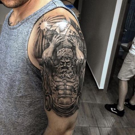 225+ Atlas Tattoos Ideas and Designs (2023) - TattoosBoyGirl Atlas Tattoos, Tattoo Future, Zeus Statue, Greek God Tattoo, Atlas Tattoo, Unique Tattoos For Men, Cherub Tattoo, Spartan Tattoo, Create A Tattoo