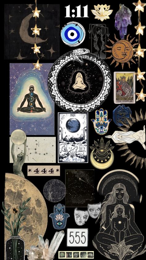 #art #collage #astrology #tarot #angelnumbers #maximalism #asthetics #evileye #sun #moon Sun Asthetics Wallpaper, Witchy Collage, Spiritual Collage, 90s Celestial, Spiritual Witch, Aesthetic Lana Del Rey, Dark Green Wallpaper, Boards Ideas, Moon Astrology