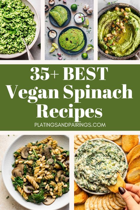 Enjoy browsing this collection of 35+ Vegan Spinach Recipes, where spinach takes center stage in these delicious plant based dishes. Known for its nutrient density and fresh flavor, spinach enhances the nutritional quality of every dish it's added in. Vegan Spinach Recipes, Vegan Spinach Salad, Chardonnay Food Pairing, Green Rice Recipe, Spinach Side Dish, Spinach Recipes Vegan, Vegan Pesto Recipe, Spinach Bread, Chickpea And Spinach Curry