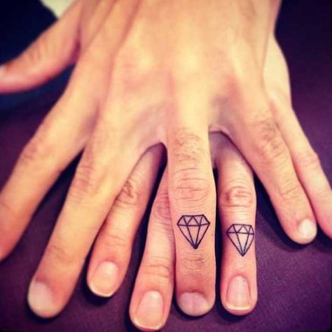 50 Breathtaking Diamond Tattoo Designs for Guys Diamond Finger Tattoo, Small Diamond Tattoo, Girl Finger Tattoos, Finger Tattoos For Couples, Best Couple Tattoos, Diamond Tattoo, Small Finger Tattoos, Finger Tattoo For Women, Ring Finger Tattoos