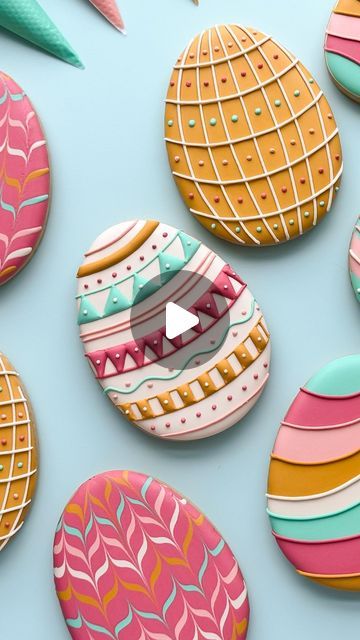 Devon Byerley on Instagram: "Another beginner-friendly design from my Easter Eggs class with @howtocakeit!

Egg cutter is in my shop 🐣 

Icing is coloured with The Sugar Art gel colours - use my code SUGARCATCOOKIES to save 10% at thesugarart.com

#eastercookies #cookiedecoratingvideo #sugarcookies #cookieart" Easter Egg Cookies Decorated, Easter Sugar Cookies Decorated, Easter Egg Sugar Cookies, Easter Egg Cookies, Easter Sugar Cookies, Cookies Decorated, Easter Cookies, Cookie Art, Sugar Art