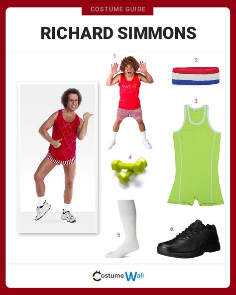 The best costume guide for dressing up like Richard Simmons, the famous fitness guru that created the Sweatin’ to the Oldies series. Richard Simmons Costume, Weight Chart For Men, Standing Core Exercises, 1000 Calorie Diets, Got Costumes, Slim Down Fast, Costume Guide, Richard Simmons, Best Costume