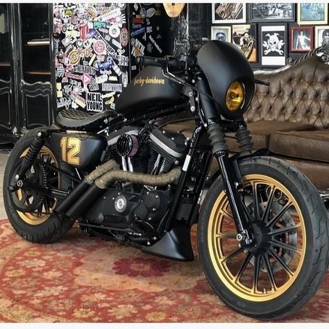 Gold and black sportster Hd 883 Iron, Harley Davidson Bobber, Harley-davidson Sportster, Cb 450, Мотоциклы Harley Davidson, Sportster Bobber, Custom Sportster, Bobber Custom, Мотоциклы Cafe Racers