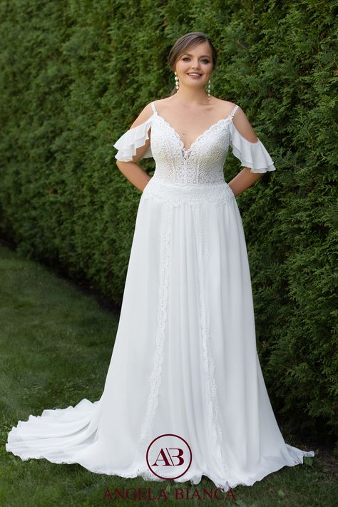 All Ivory Colorway as shown in photo Curvy Bride, Bride Flowers, Wedding Dresses For Girls, Satin Bridesmaid Dresses, Yes To The Dress, Chiffon Gown, Wedding Dresses Plus Size, Curvy Dress, Lace Bodice