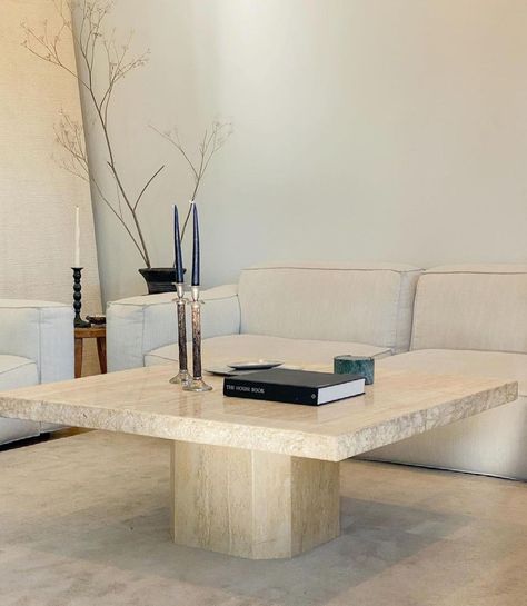 Travertine Table Styling, Marble Stone Coffee Table, Tavertine Coffee Table, Square Travertine Coffee Table, Limestone Coffee Table, Beige Marble Coffee Table, Japandi Dining Room, Travertine Coffee Table, Stone Coffee Table