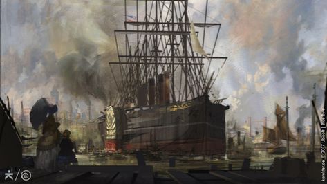 ArtStation - ANNO 1800, - karakter - Tobias Kwan, Marine Artist, Railroad Art, Maritime Art, Marine Painting, Marine Art, Train Art, Ship Paintings, Boat Art